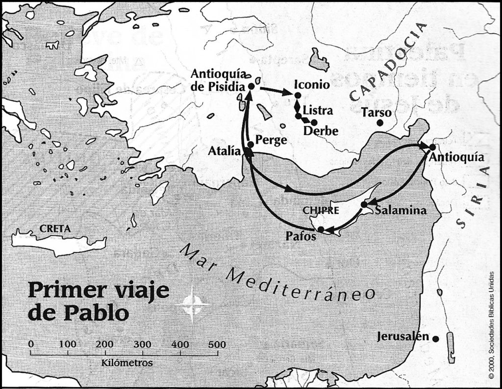 Mapa del Primer Viaje de Pablo - Biblia para la Vida