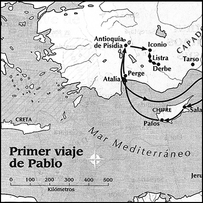 Mapa del Primer Viaje de Pablo