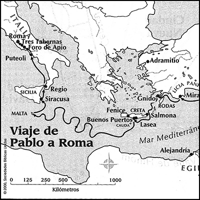 Mapa del Viaje de Pablo a Roma