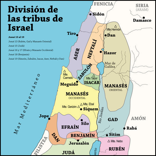 Mapa de la División de las tribus de Israel