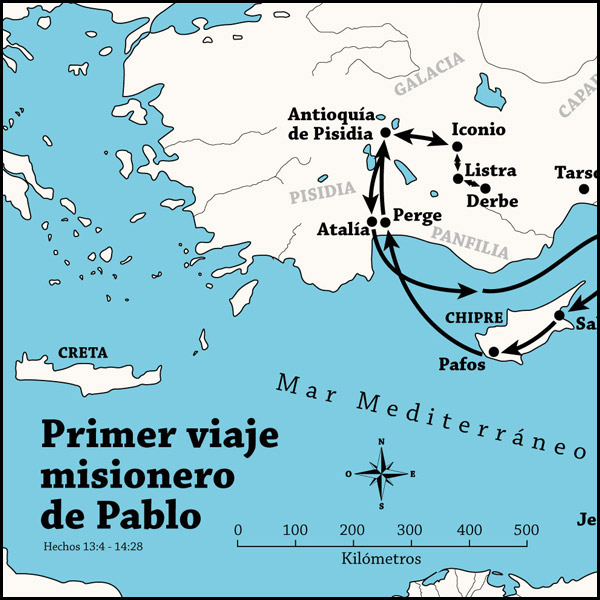 Mapa del Primer Viaje de Pablo