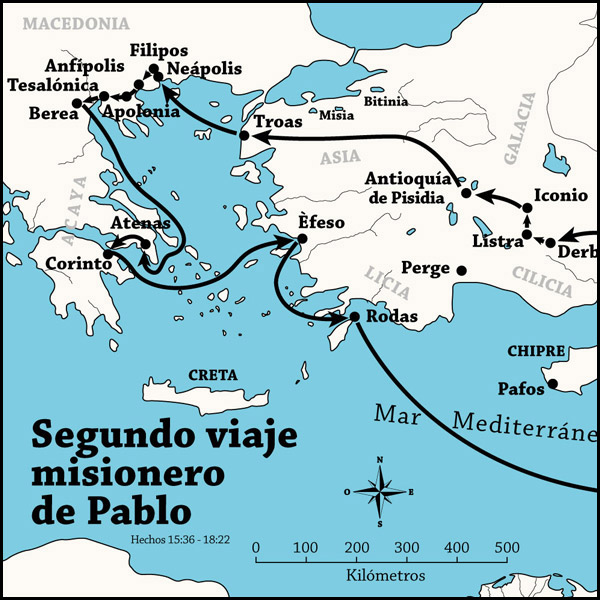 Mapa del Segundo Viaje de Pablo