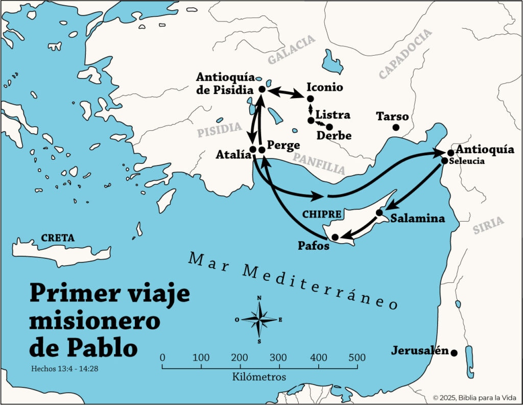 Mapa del primer viaje misionero de Pablo