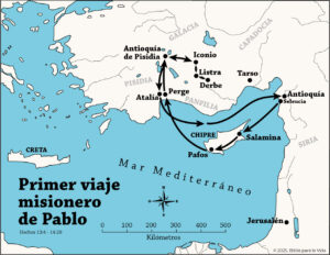 Mapa del Primer viaje misionero de Pablo